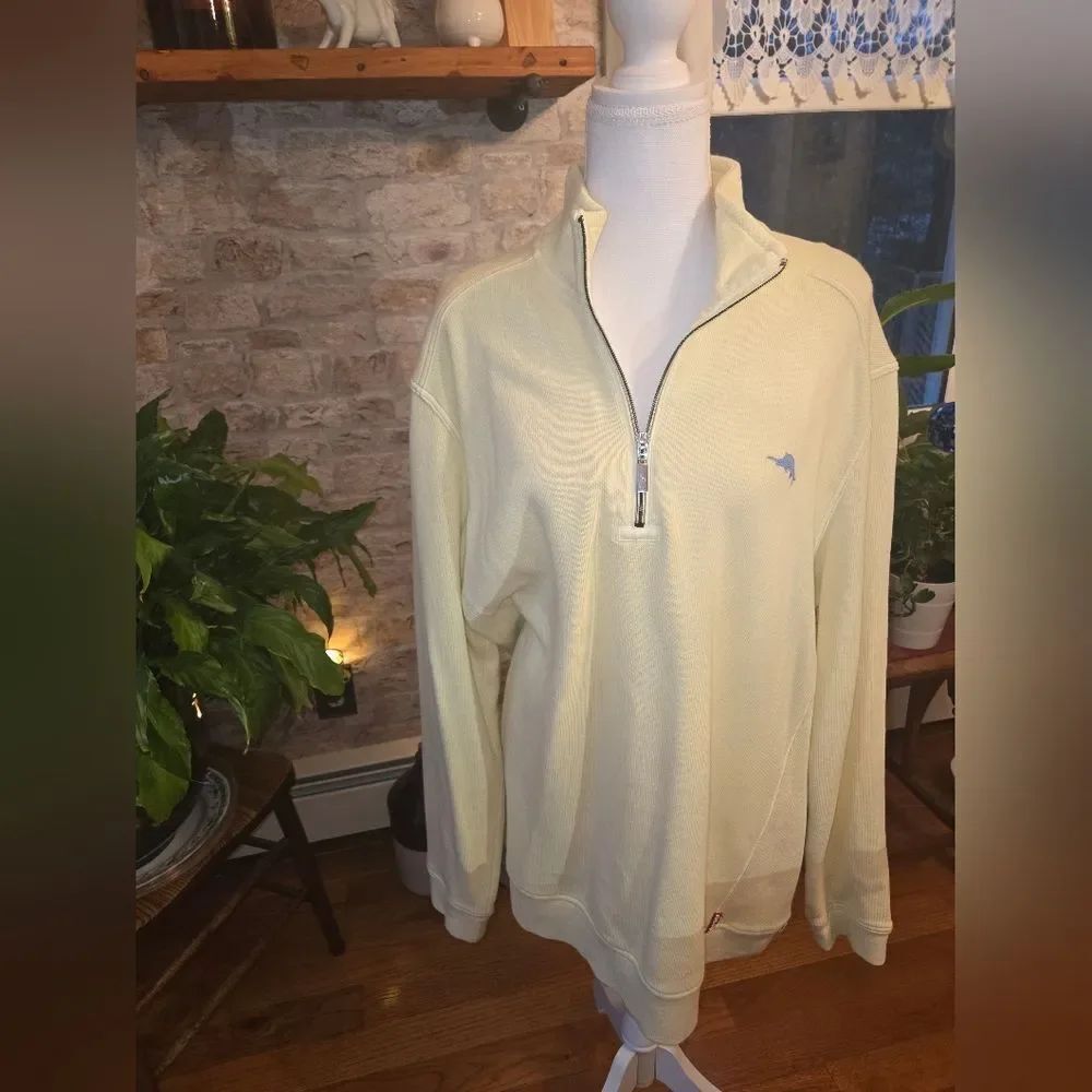 Tommy Bahama Men's Zip Up Cream Sweater Size L